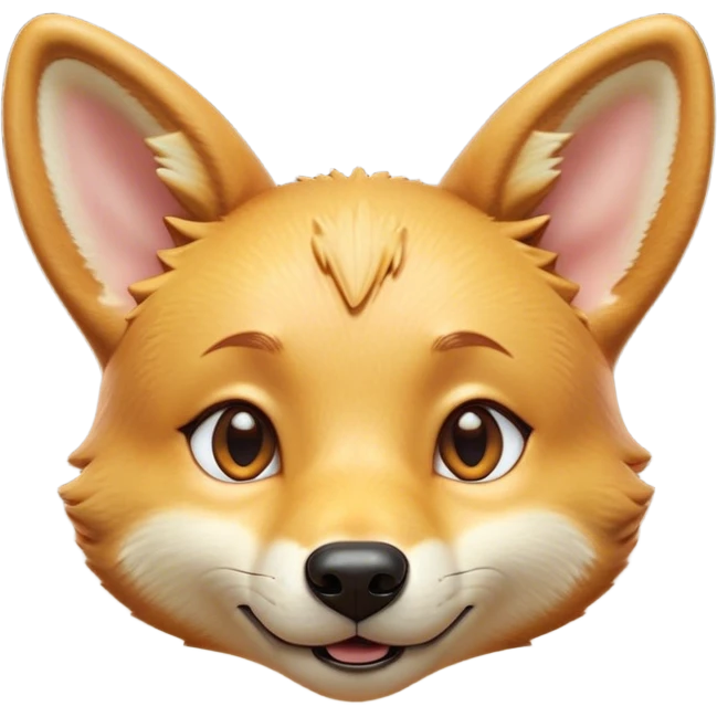 Cinematic Cute Dingo Portrait Emoji, Head tilted playfully and inquisitively, featuring a glossy sandy fur with naturally perky ears and round, sparkling amber eyes filled with curious mischief, Simplified yet irresistibly adorable features, highly detailed, glowing with a warm, friendly glow, high shine, affectionate and spirited, stylized with a touch of outback whimsy, bright and endearing, soft glowing outline, capturing the essence of a mischievous yet loving dingo, so playful it feels like it could bound out of the screen into your arms! emoji