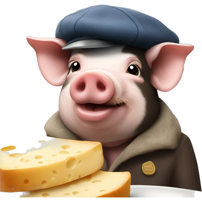 Pig eating cheese in Paris with a beret on emoji