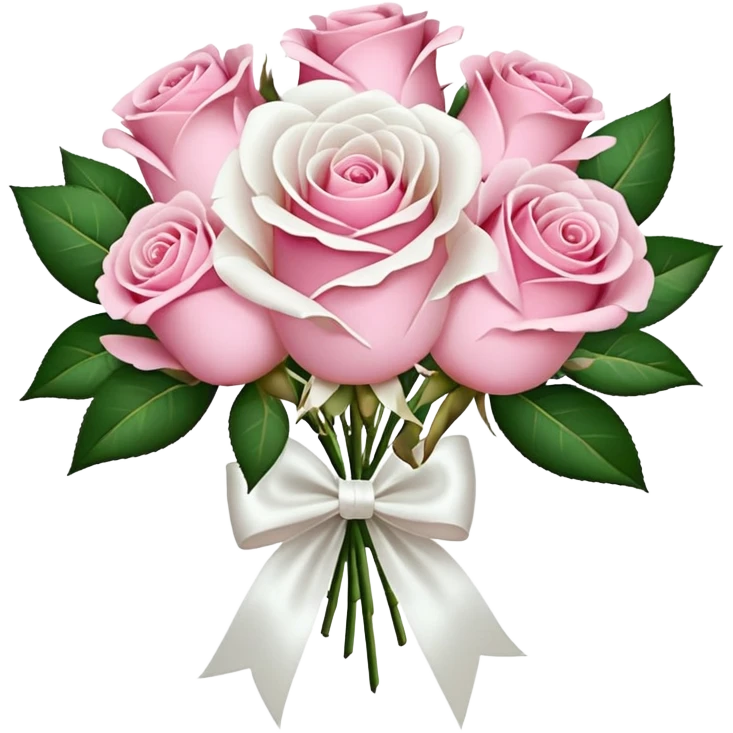 bouquet of pink and white roses and white satin bow emoji