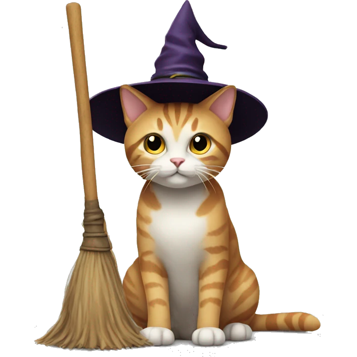 cat with witch hat and a broomstick emoji