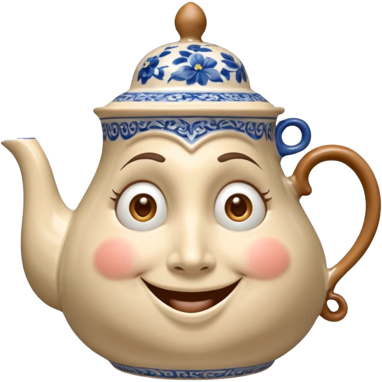 A character from the fairy tale Beauty and the Beast: Mrs. Potts, the lady who was turned into a teapot. She retains the teapot's original form, with an anthropomorphic face on the teapot. emoji