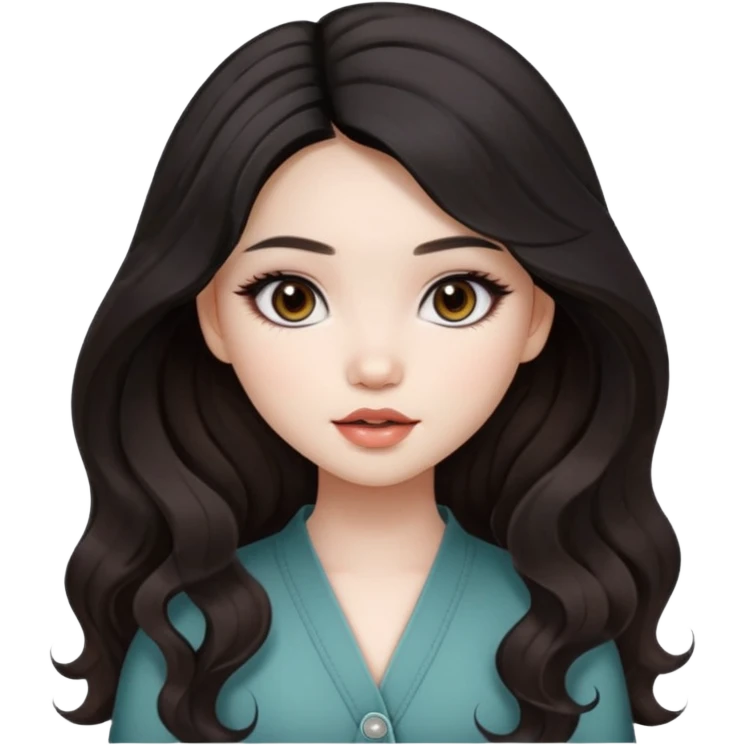 pale skin, girly bratz ASIAN vietnam baddie, beautiful dark brown eyes, pretty makeup, long black to light brown ombré wavy hair emoji