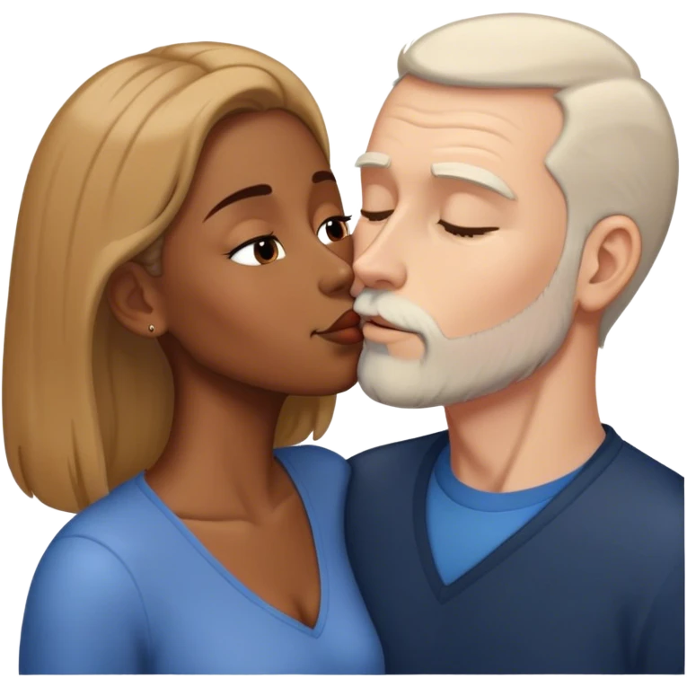رجل ابيض شعره خفيف جدا وله لحية خفيفة  يبوس امرأه سمراء emoji