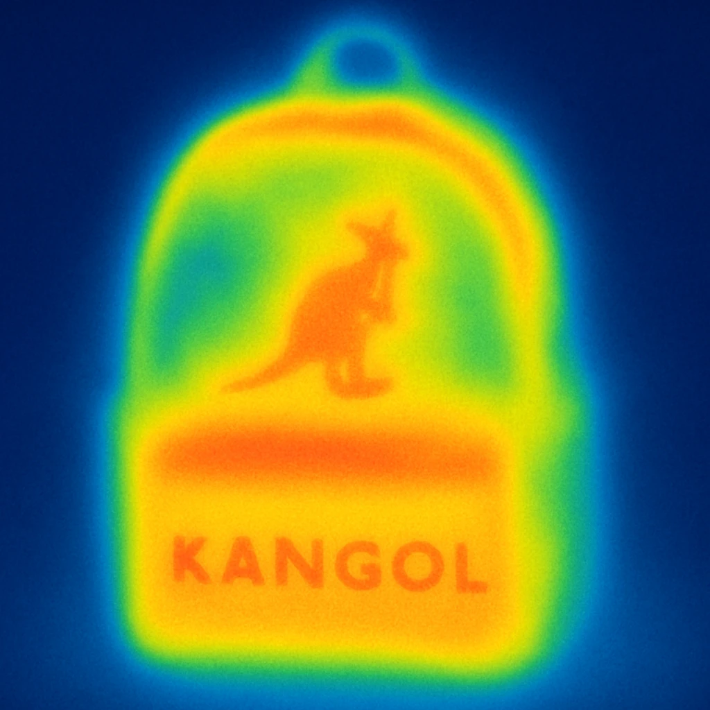 A Kangol backpack with logo emoji
