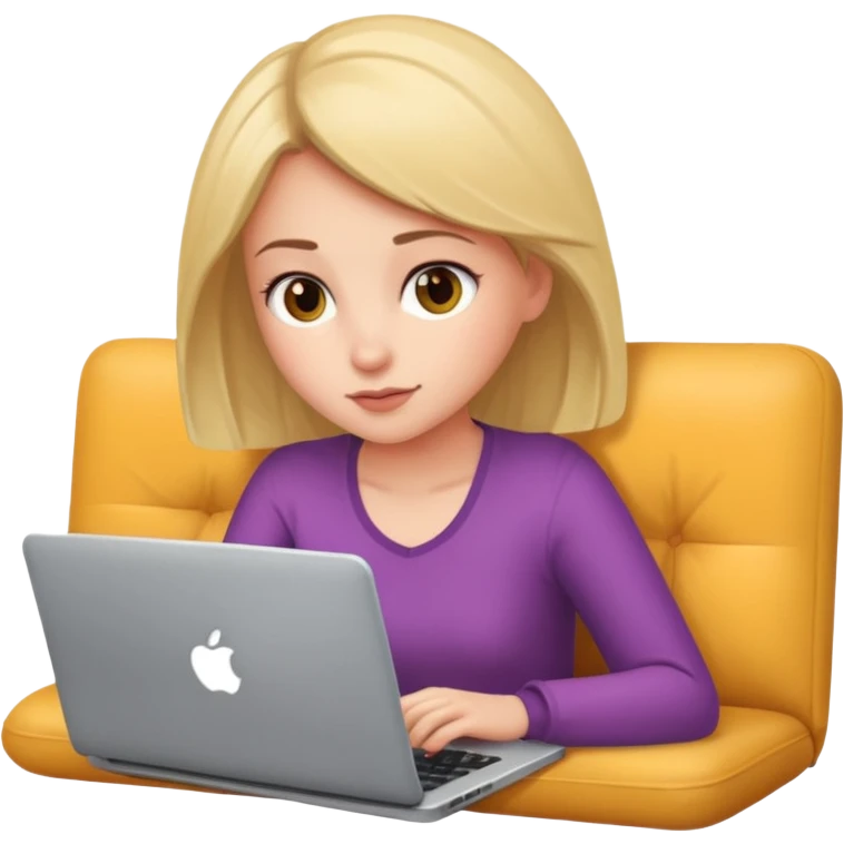 A girl is lying on the couch with a laptop, working emoji