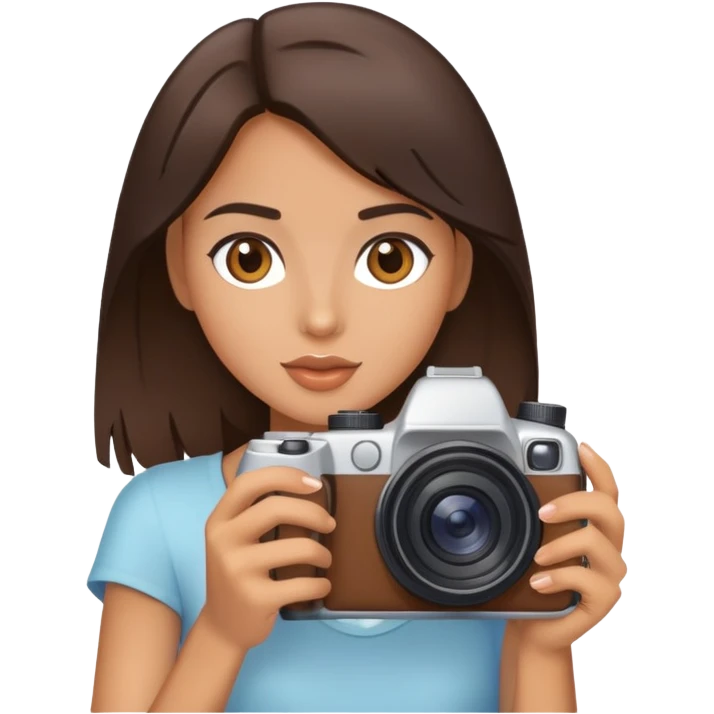 Brunette model with a camera emoji