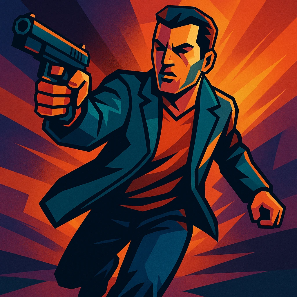 Stylized GTA character, gun in hand, dramatic lighting, action pose emoji