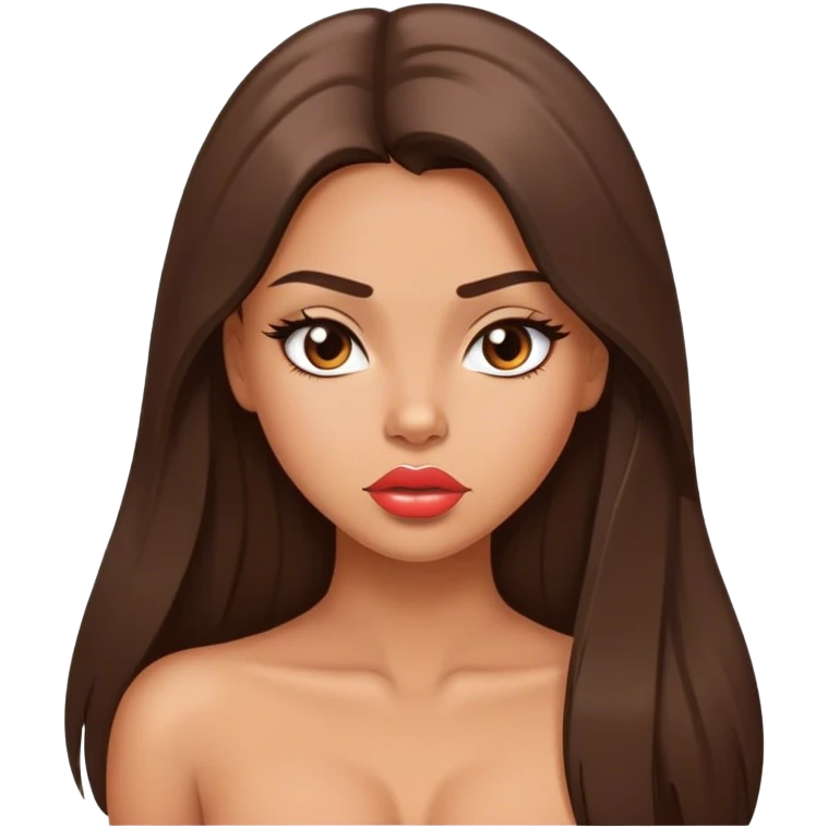 Sexy tanned beautiful happy girl with pouty lips and brunette straight long hair emoji