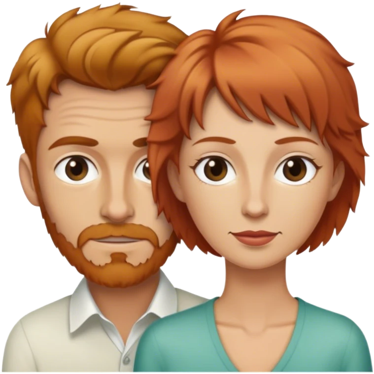 intimate moment between lovers tall strawberry blonde thin man. with short plus brown short shaggy hair women emoji
