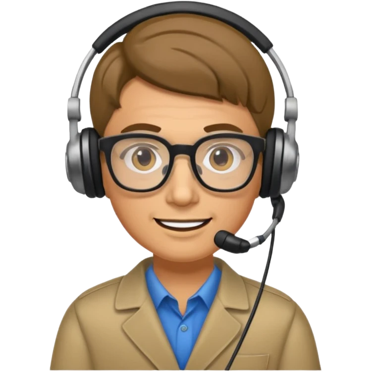 Un locutor de radio, moreno, con gafas emoji