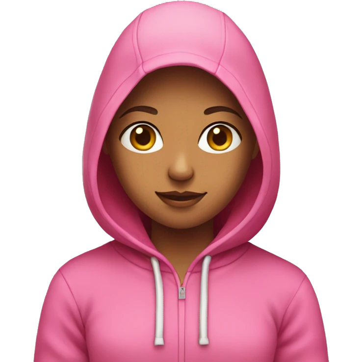 Girl with pink face wearing a pink hooded sweatshirt  emoji
