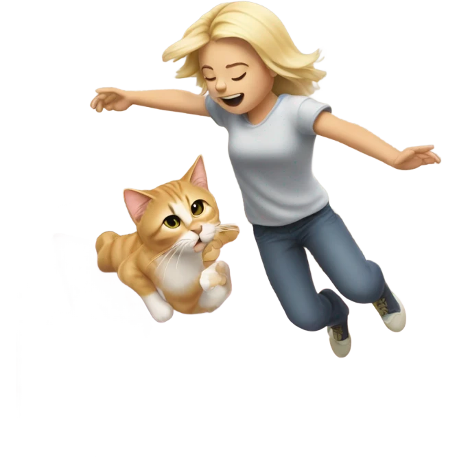 Cat jumping to blond girl sleeping at the bed emoji