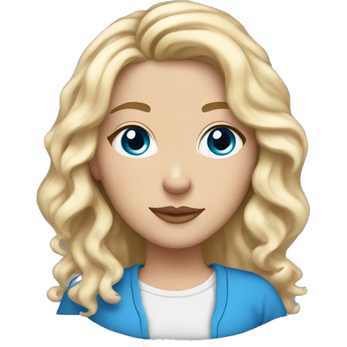 white girl blonde with middle wavy hair and blue eyes with cup of tea emoji