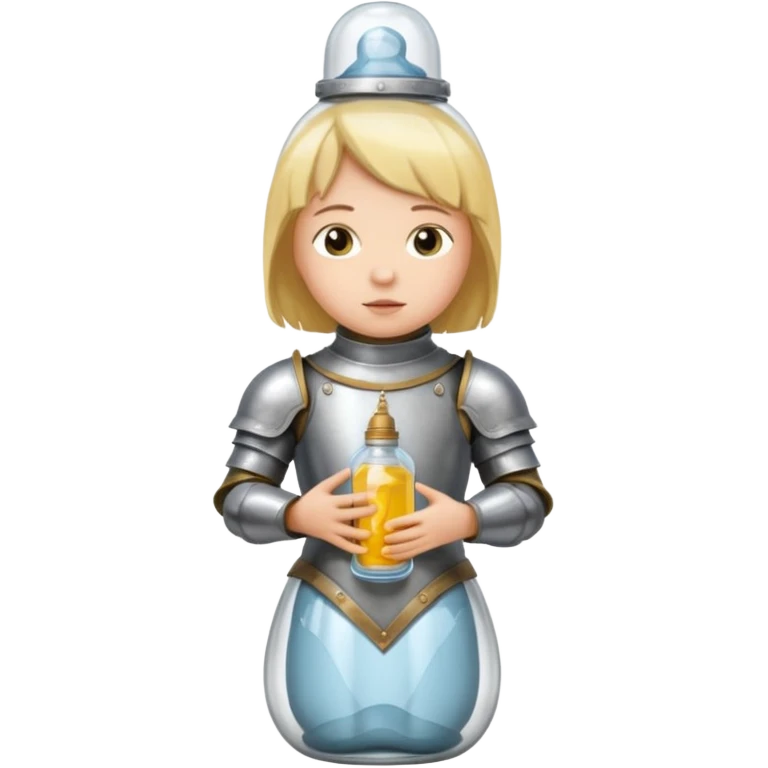 Jeanne d’arc en armure médiévale en enfermée dans un biberon  emoji