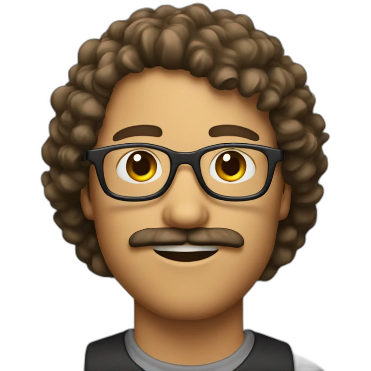 guy with a curly brown mullet mustache and glasses emoji