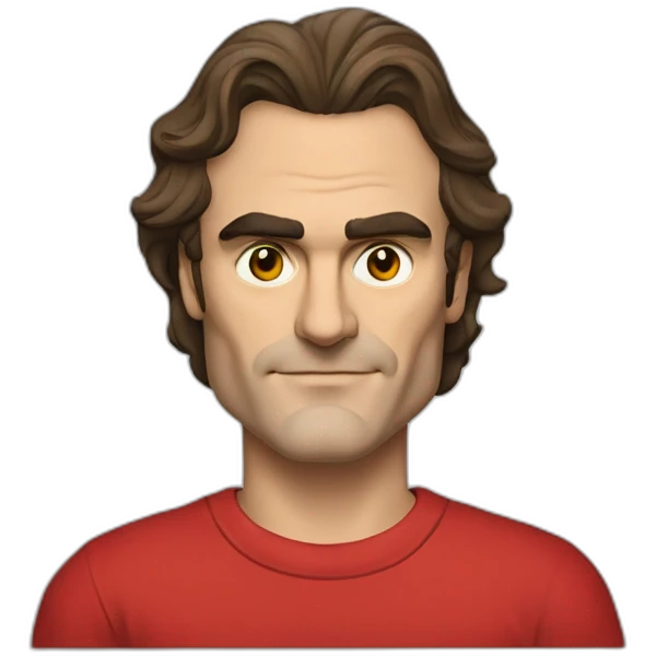 joaquin phoenix with red t-shirt with word "Nenno" emoji