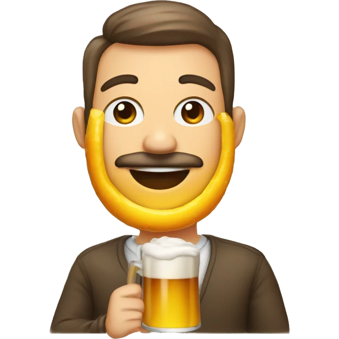 Homem simpatico com pinta de santinho com auréola na cabeça bebendo cerveja  emoji