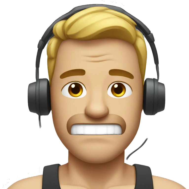Guy working out without headphones and crying emoji