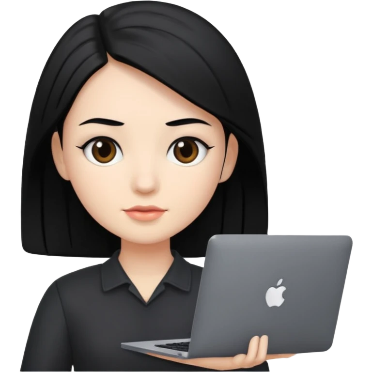 A marketer with a black macbook with black hair emoji