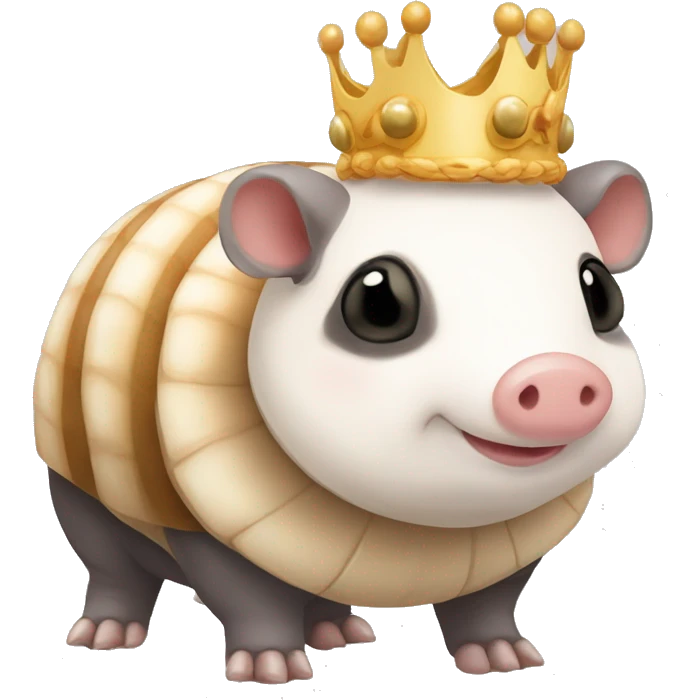 Beige and white piebald chubby round armadillo pig panda centipede armadillo wearing a crown emoji