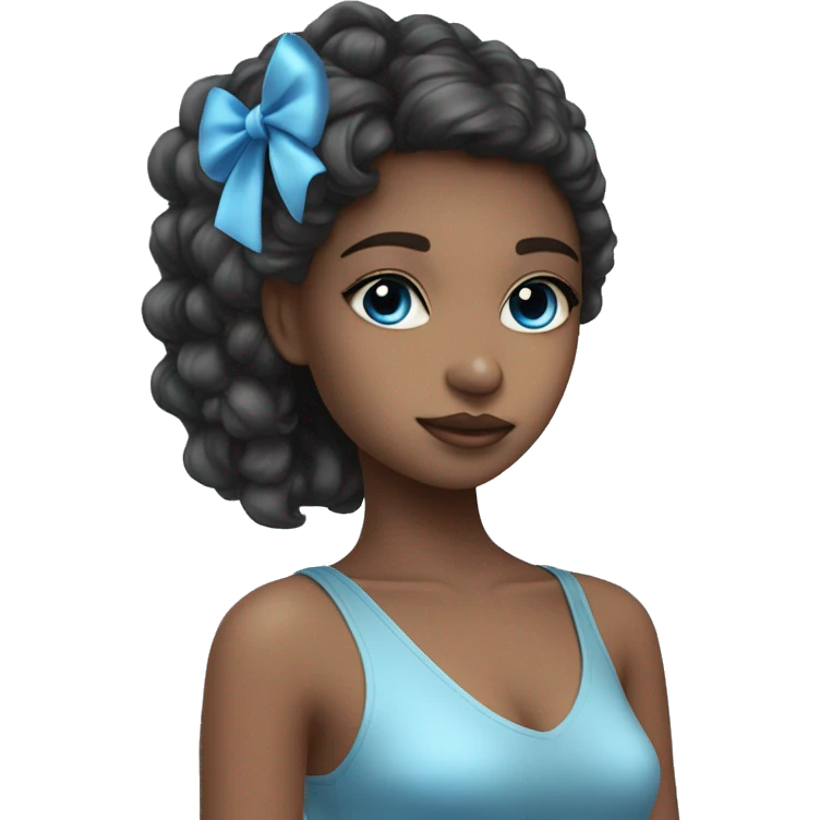 cute girl with hush cut + hime hairstye and coquette bow on the right side with blue eyes emoji