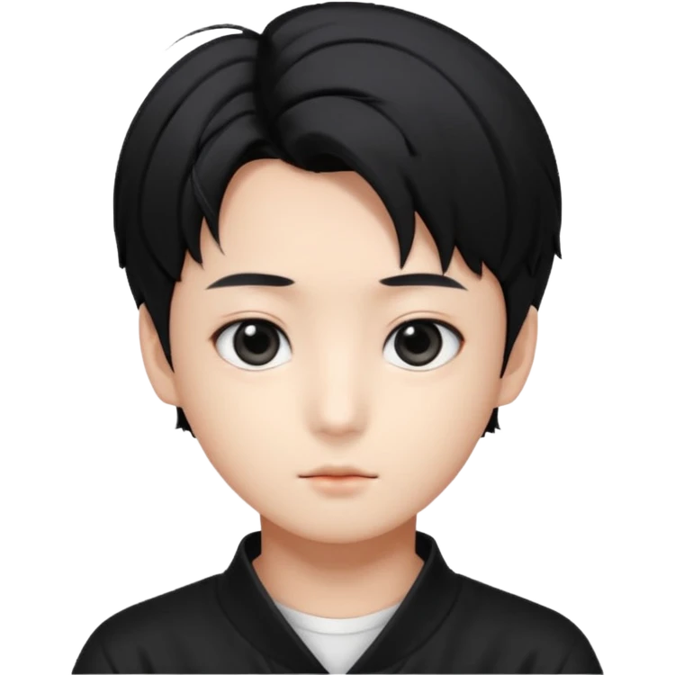 Korean boy with black hairs and black eyes, very beautifull like korean idol, and look like jungkook from bts emoji