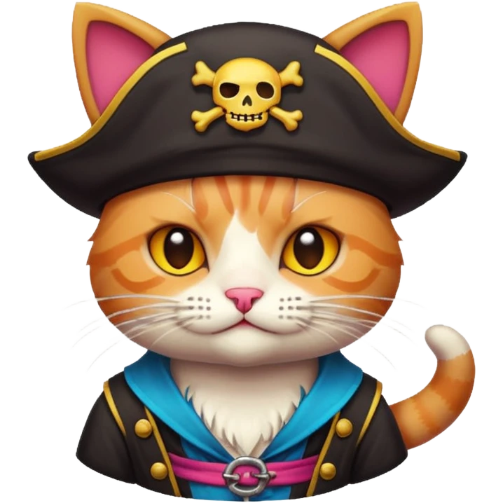 Cute 32-bit pixel art emoji, cat, pirate theme, vibrant colors, clean edges, Japanese kawaii aesthetic, game asset style, isolated on white --v 6.0 emoji