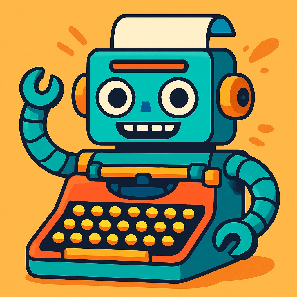 robot typewriter, playful cartoon style emoji