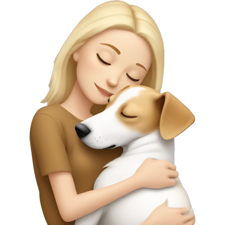 White blonde girl who sleeping in cuddle with her light brown jack russel  emoji