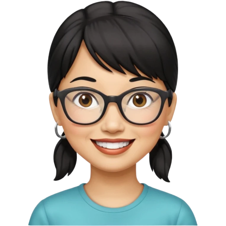 filipino woman black hair in pony tail with straight bangs and big glasses 50 yr old emoji