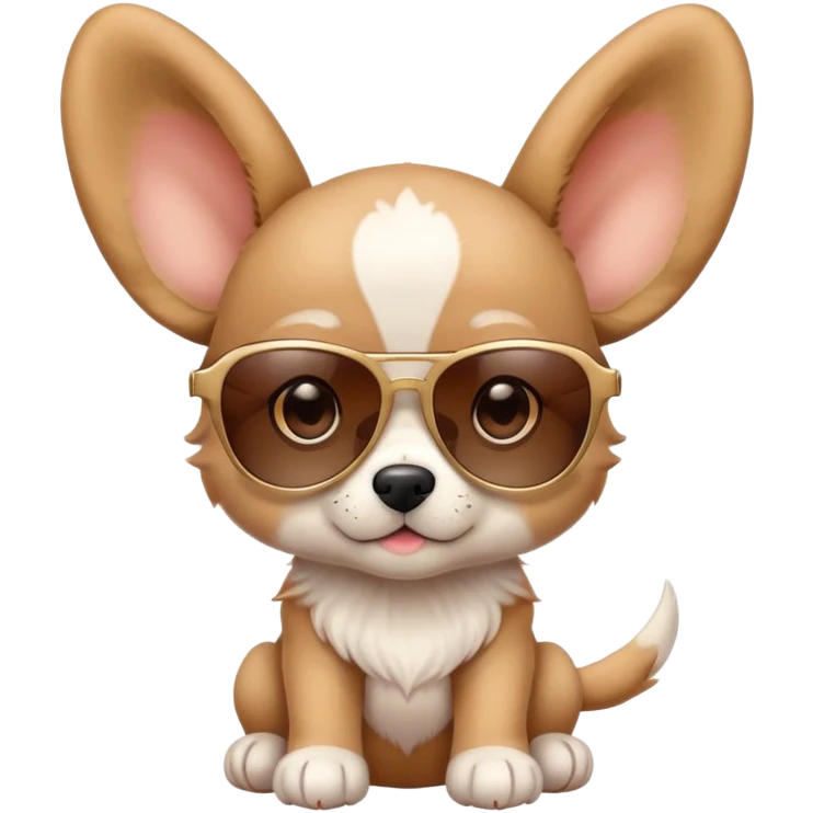 Cute puppy with oversized ears wearing sunglasses and a tiny hat emoji