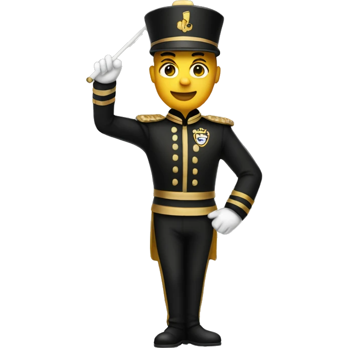A full body marching band drum major in a black and gold uniform  emoji