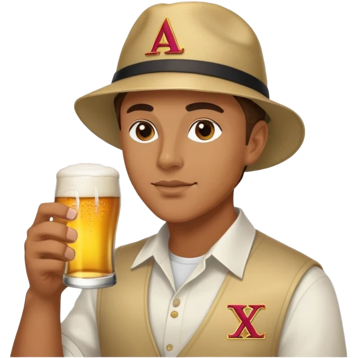 Guy drinking beer and being frat with fitted hat and delta chi letters emoji