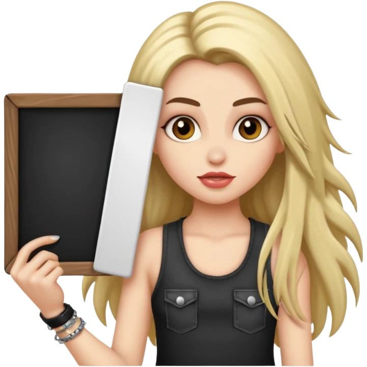 A rocker chick holding a large blank sign emoji
