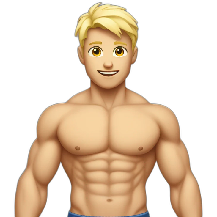 Muscular boy, shirt off, blond hair  emoji
