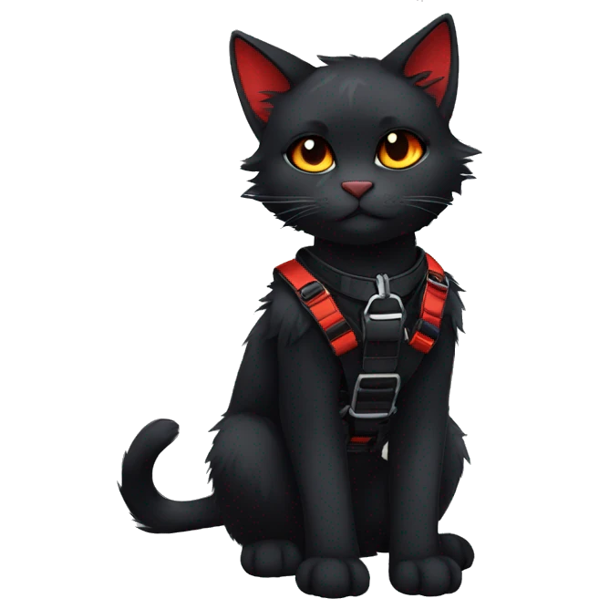 Anthro Edgy Cool Beautiful Black Cat-Fursona with Emo Hair-bangs with Red Streaks Chest Harness emoji