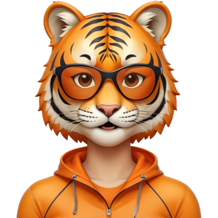 female energetic anthropomorphised tiger in sports clothes, wearing dark sunglasses, head and shoulders only emoji