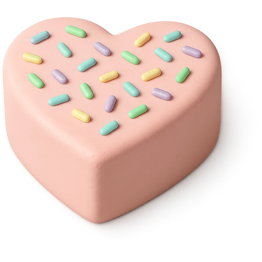 heart-shaped fondant cake with pastel sprinkles emoji