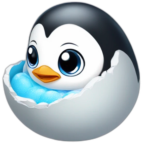 cute blue baby penguin hatching from its egg emoji