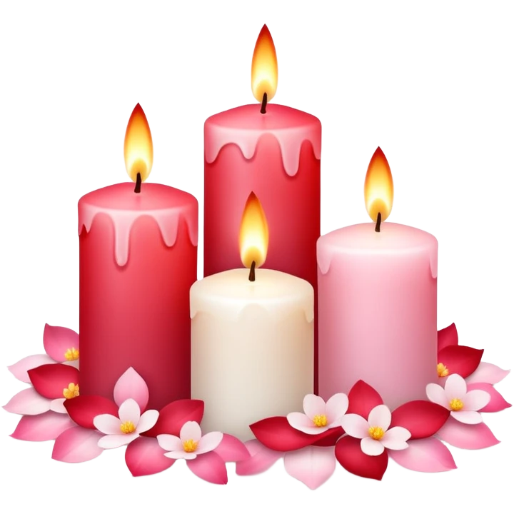 Romantic pastel white pastel pink and red candles with flower petals  emoji