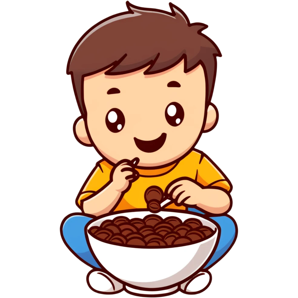 kid eating a bowl of chocolate cereal emoji