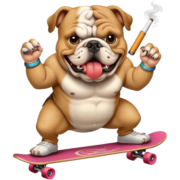 Bulldog riding a skateboard with a cigarette in mouth  emoji
