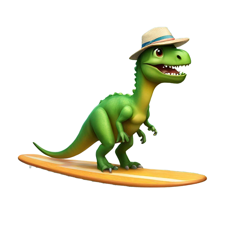 Dinosaur on surf board with hat emoji