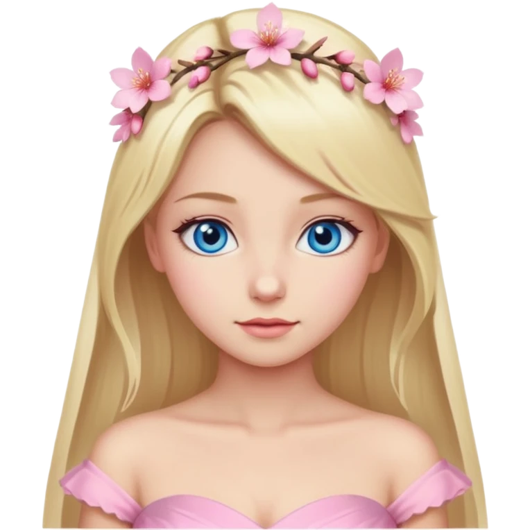 Beautiful blond girl with blue eyes and sakura pink wedding dress emoji