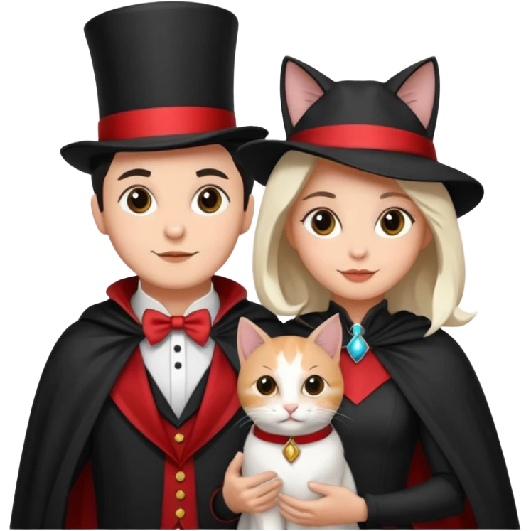 magician couple and their pet cat emoji