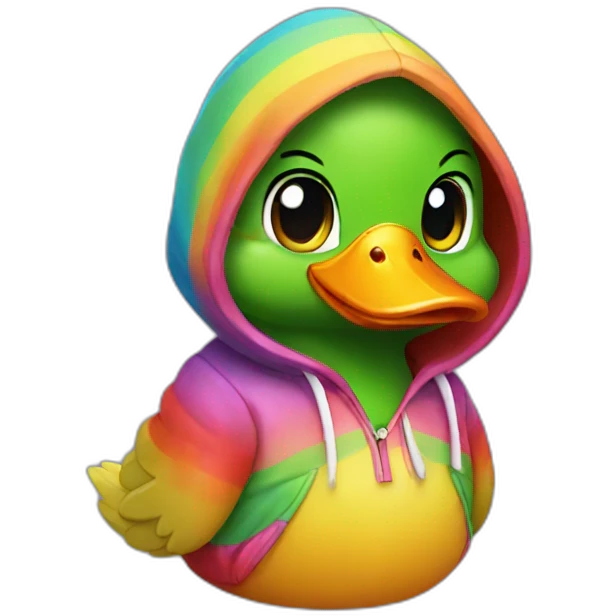 cute duck in rainbow hoodie emoji