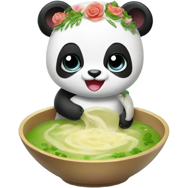 Baby panda bride marrying bowl of soup emoji