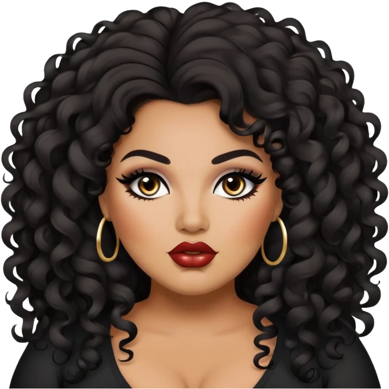 glasses, big plus size, darker tan skin, long black curly hair, baddie,pretty, makeup, lipliner, black eyeliner, long hair emoji