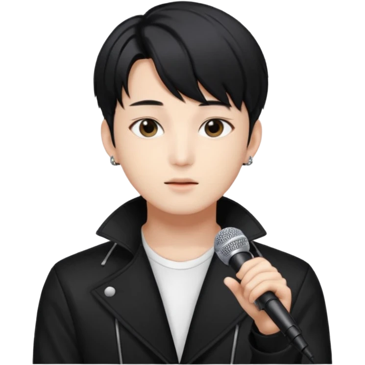 Draw a Korean male idol with black parted hair, earpiece mic & stylish stage outfit, inspired by Jungkook of BTS. emoji