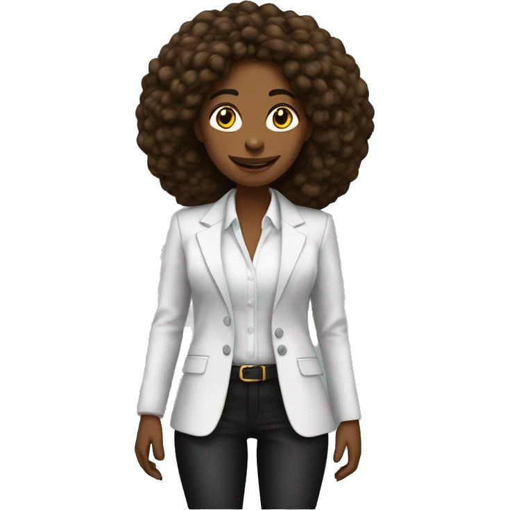 marrone Mujer blanca pelo negro largo emprendedora con blazer emoji